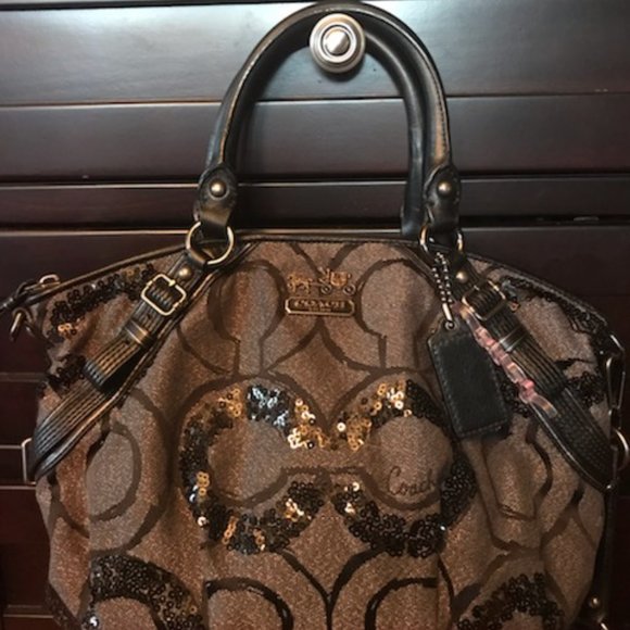Coach Black Sequin Op Art Satchel - Picture 2 of 5